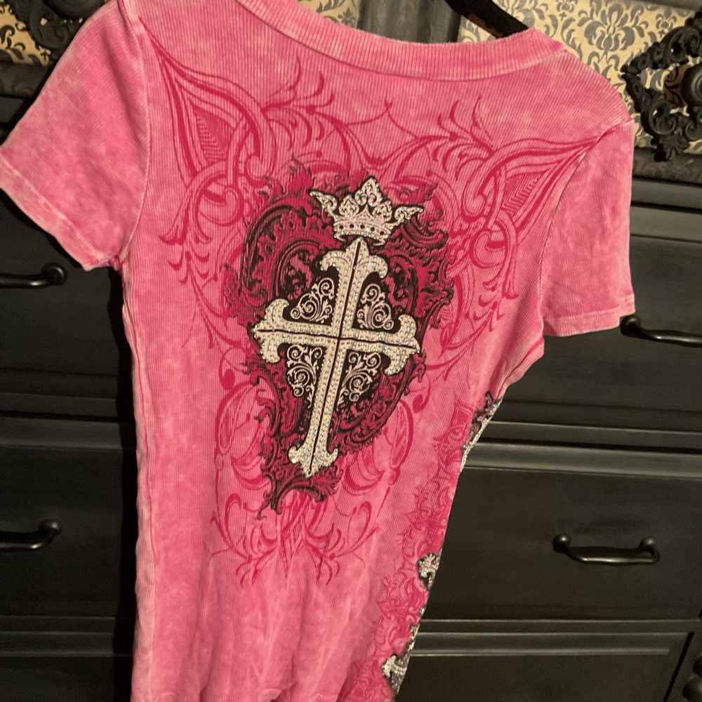 VOCAL Pink Graphic Embellished Fitted T-Shirt - Picture 4 of 5